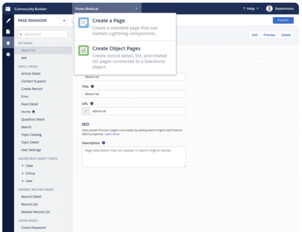 Page Creation button